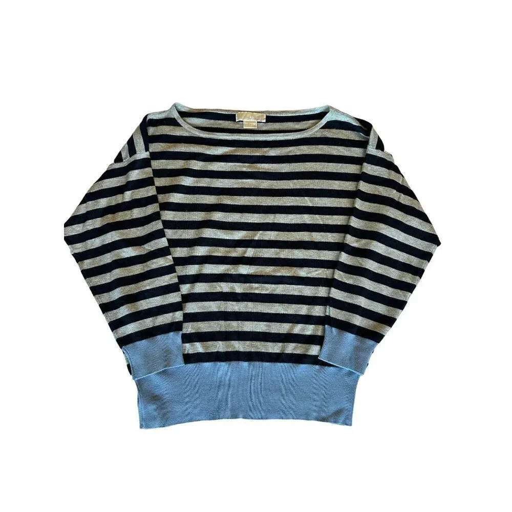 Michael Kors Sweater Womens Blue Gray Stripes Sz XL Long Sleeve Pullover